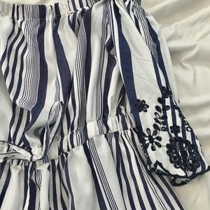 White/Blue Off-The-Shoulder Sleeved Dress